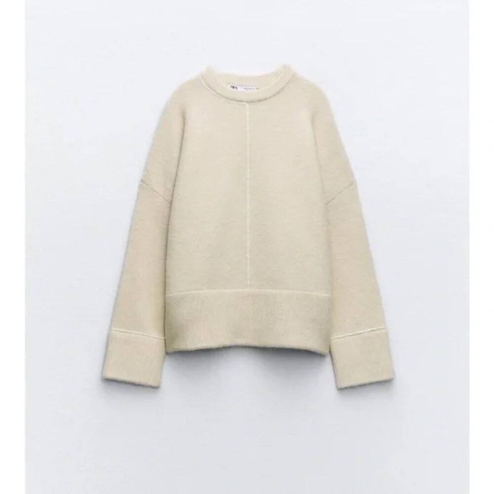 Zara Knit Pullover Sweater With Piping